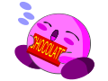 Kirby asleep with chocolate bar in hand